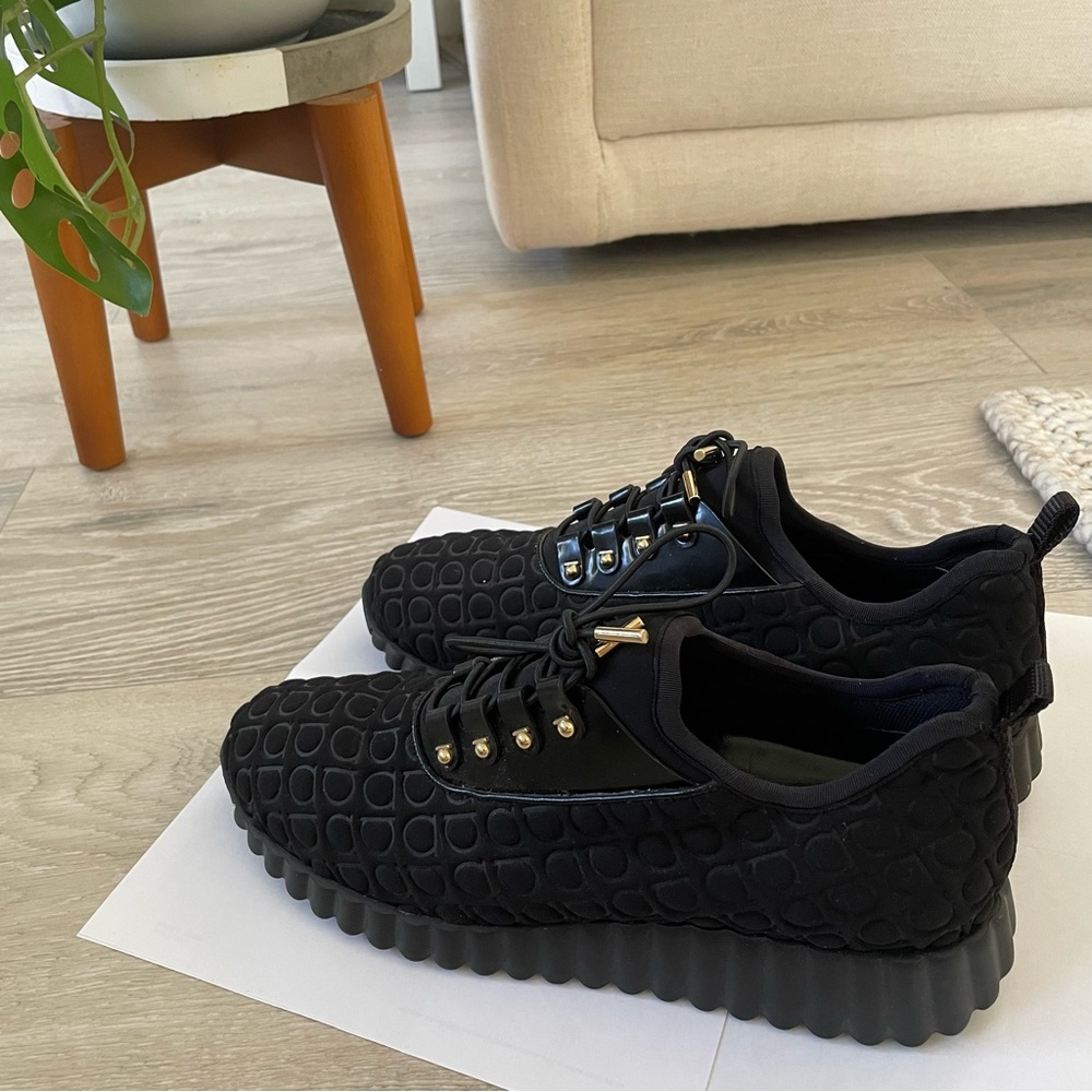 SALVATORE FERRAGAMO MODICA TESSUT1 BLACK BRUSHED CALF SNEAKERS